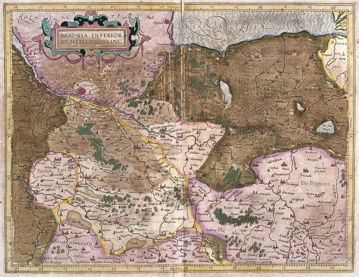 Sachsen och Mecklenburg, Tyskland (gravyr av Gerardus Mercator