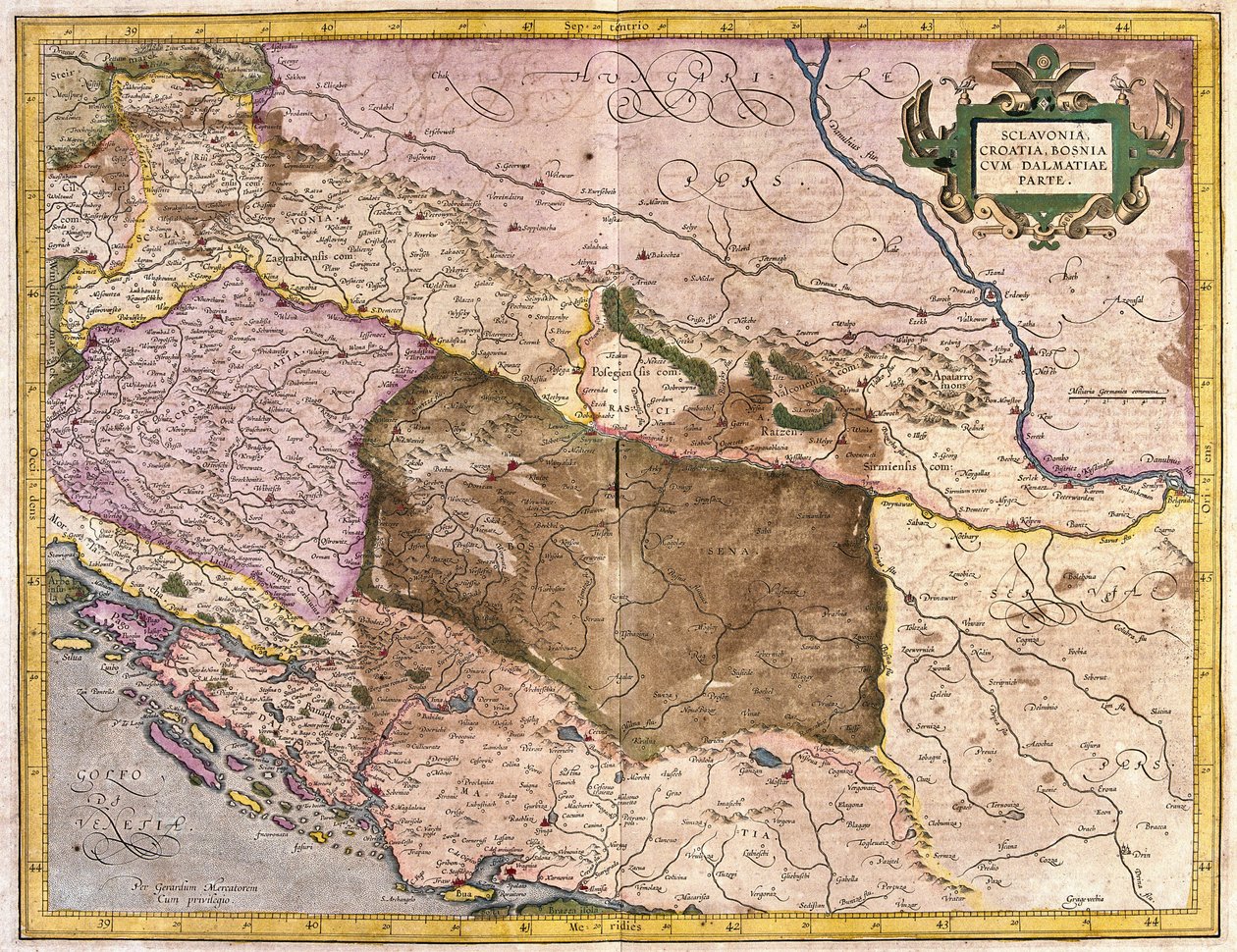 Sclavonia, Kroatien, Bosnien och Dalmatien (gravyr av Gerardus Mercator