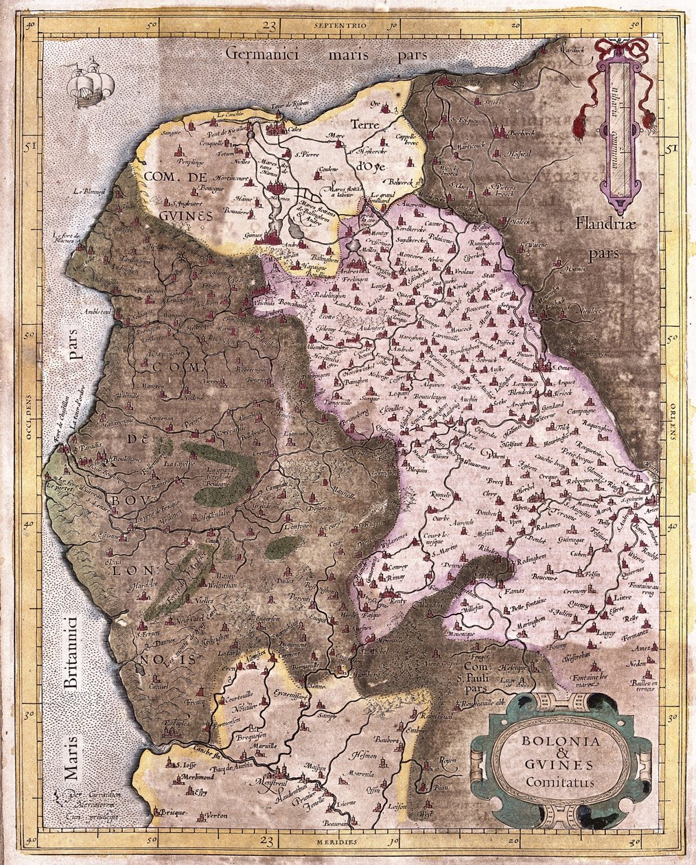 Kustlinjen från Berck till Gravelines, Belgien (gravyr av Gerardus Mercator