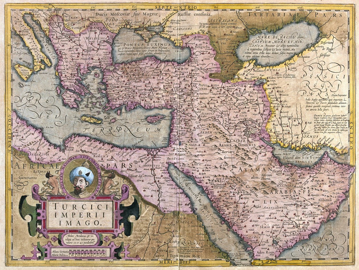 Turkiet, Balkan, nordöstra Afrika, Arabien och Mellanöstern (gravyr av Gerardus Mercator