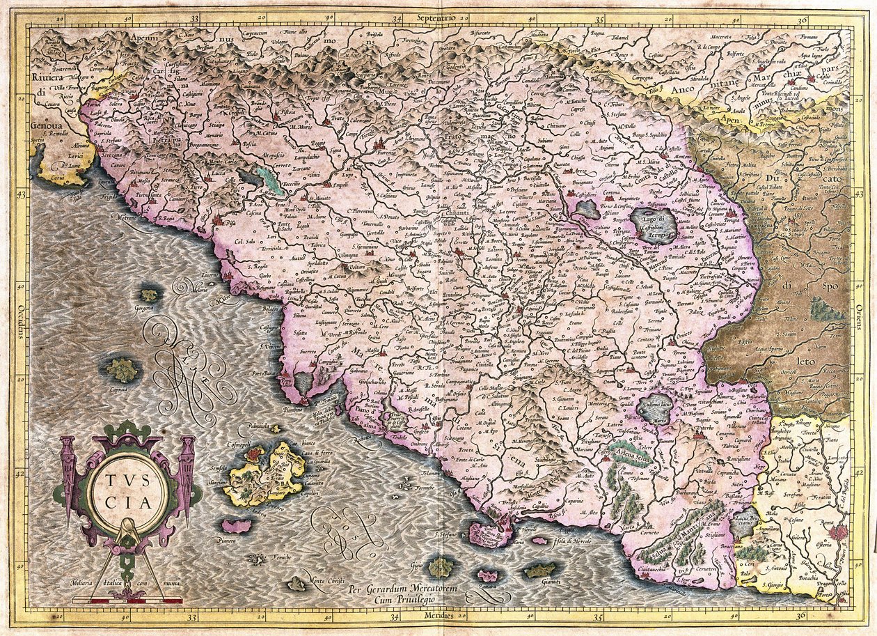 Toscana, Italien (gravyr av Gerardus Mercator