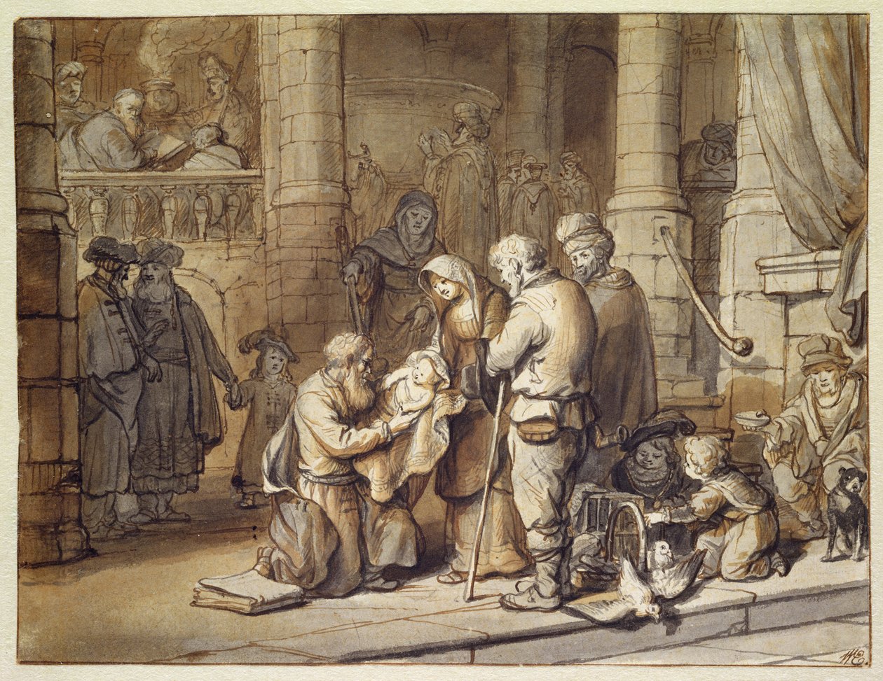 Presentation av Kristus i templet (penna, bläck och pensel på papper) av Gerbrand van den Eeckhout