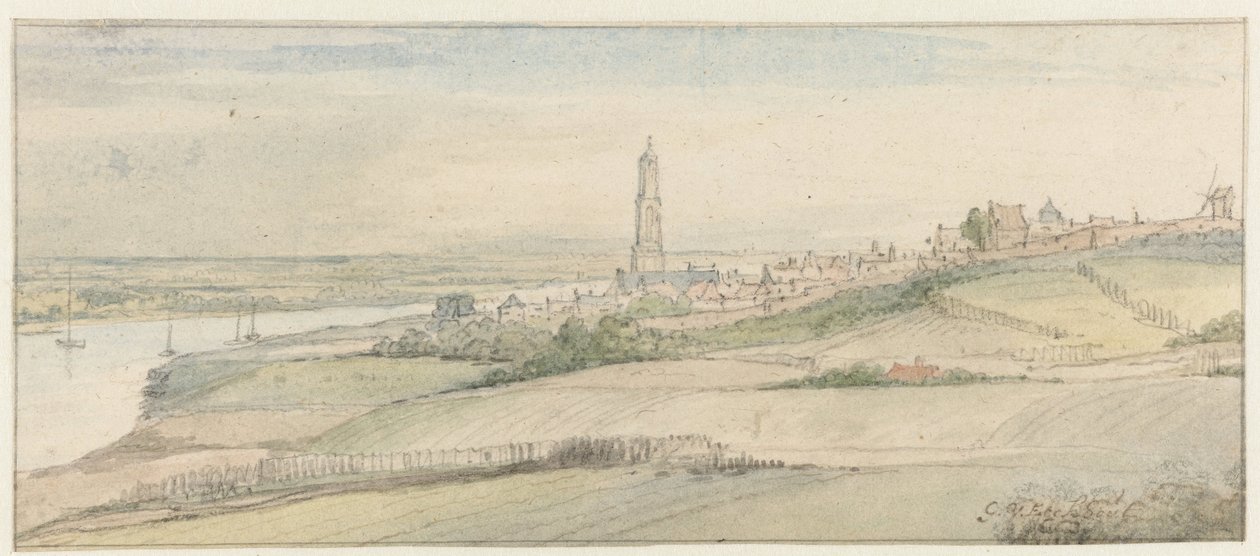Utsikt över Rhenen och Rhen från öst av Gerbrand van den Eeckhout