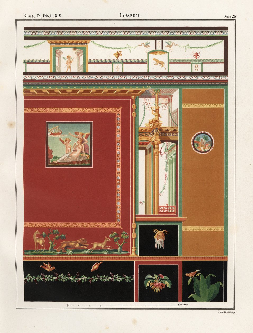 Ariadne tittar på Theseus båt avgå från ön Naxos. Väggmålning från ett triklinium i en butik/bostad i Regio IX.II.5, Pompeji. Kromolitografi av Victor Steeger efter en illustration av Geremia Discanno från Emile Presuhn (1844-1878) The Most Beau av Geremia Discanno