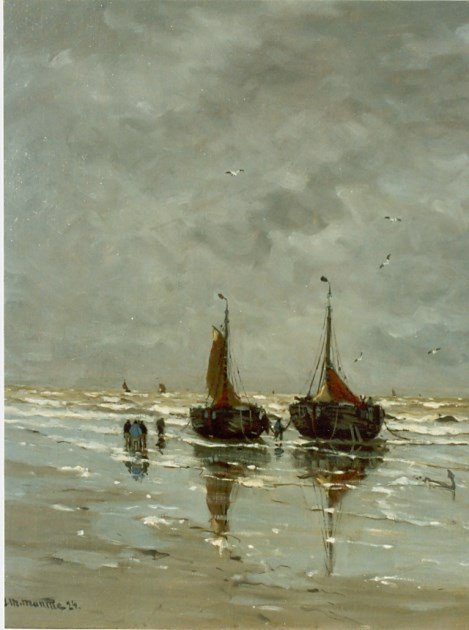 Bommen en vissersvolk op het strand av Gerhard Morgenstjerne Munthe