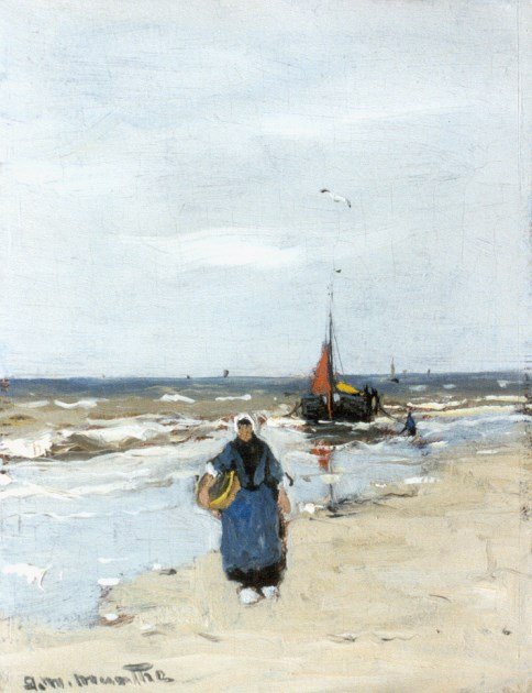 Vissersvrouw op het strand van Katwijk av Gerhard Morgenstjerne Munthe