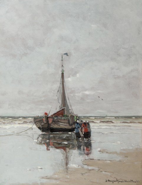 Vissersvrouwen bij een bom op het strand av Gerhard Morgenstjerne Munthe