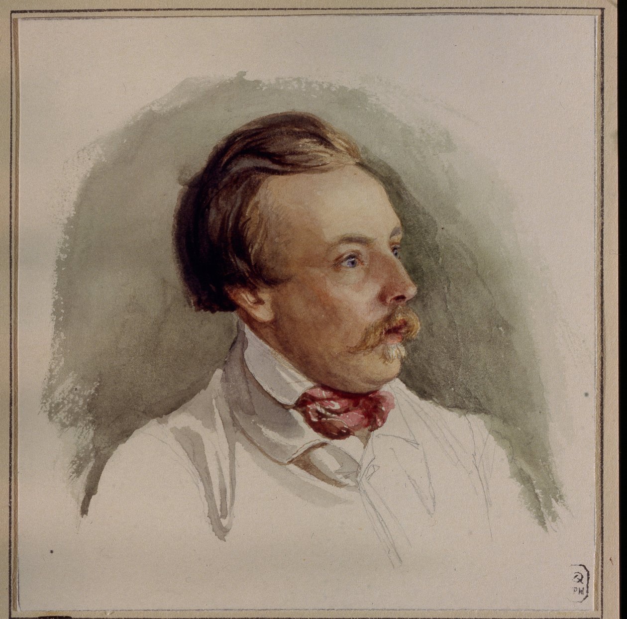Porträtt av målaren Alexander (Alexander) von Kotzebue (1815-1889). (Porträtt av målaren A. von Kotzebue). Verk av Gerhard Wilhelm von Reutern (1794-1865), akvarell på papper, omkring 1840. Tysk konst av Gerhard Wilhelm von Reutern