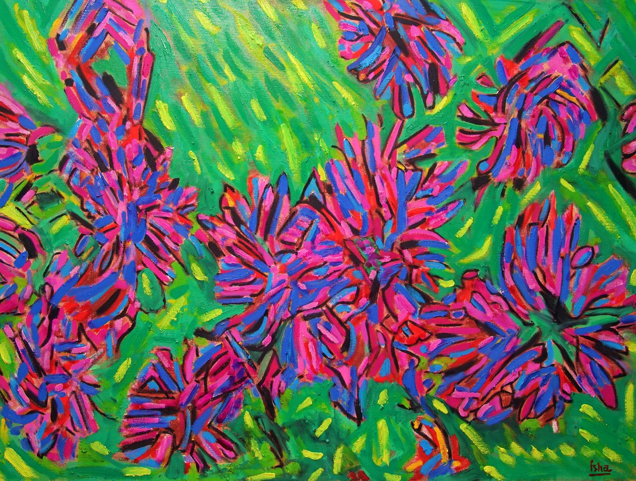 Abstrakta imaginära blommor, 2021 (olja på duk) av Gerhardt Isringhaus