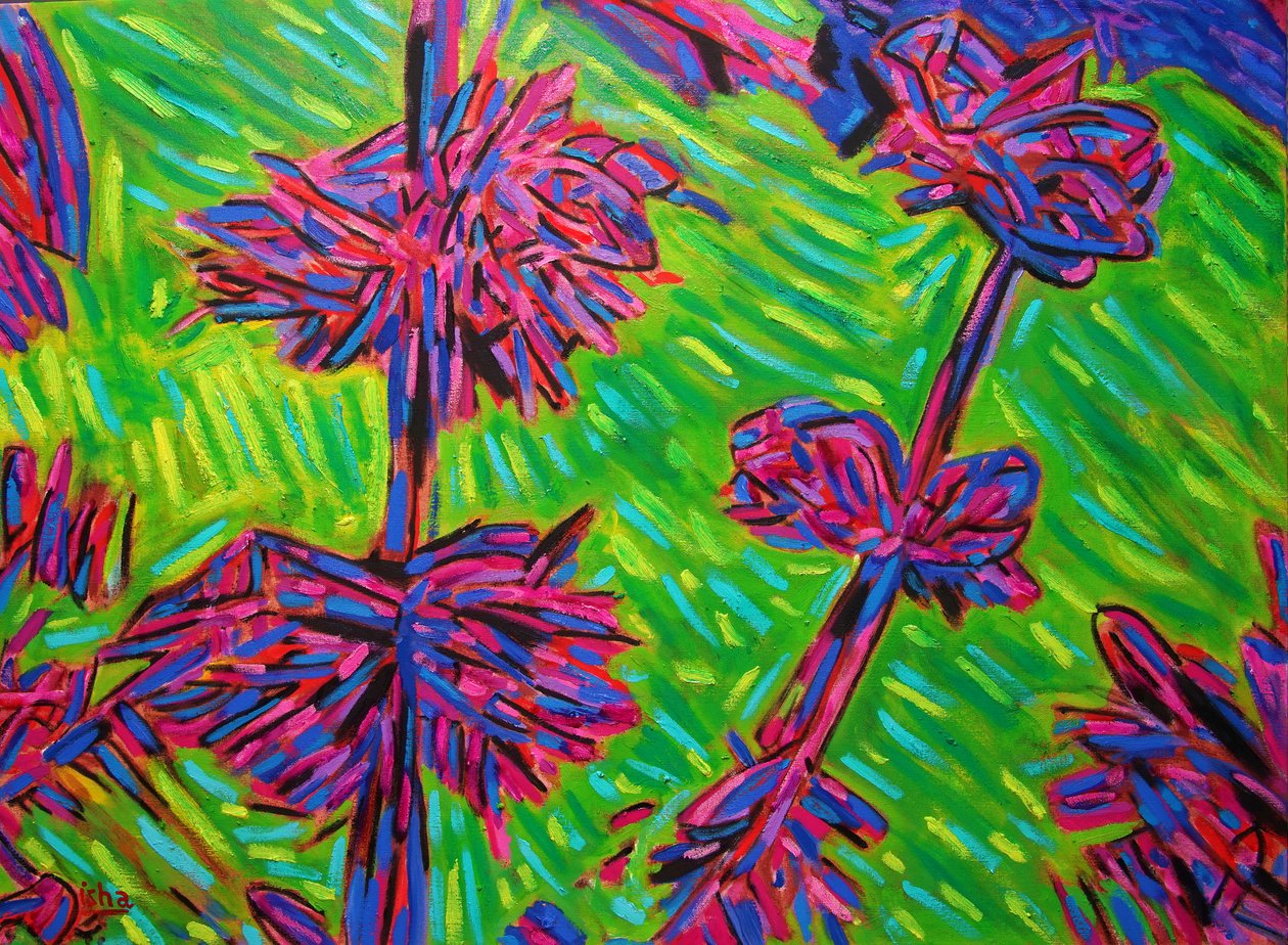 Abstrakta imaginära blommor, 2021 (olja på duk) av Gerhardt Isringhaus