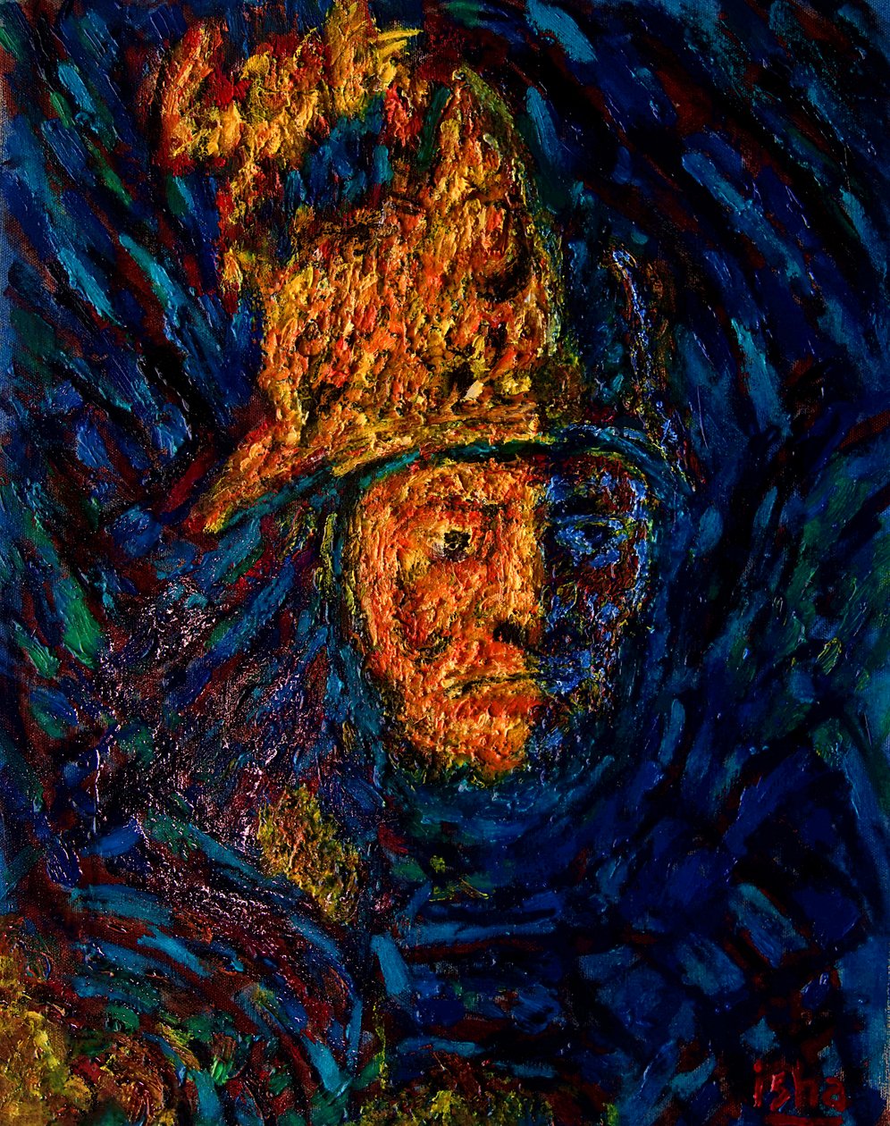 Hjälmförsedd guldman efter Rembrandt,2020 (olja på duk) av Gerhardt Isringhaus