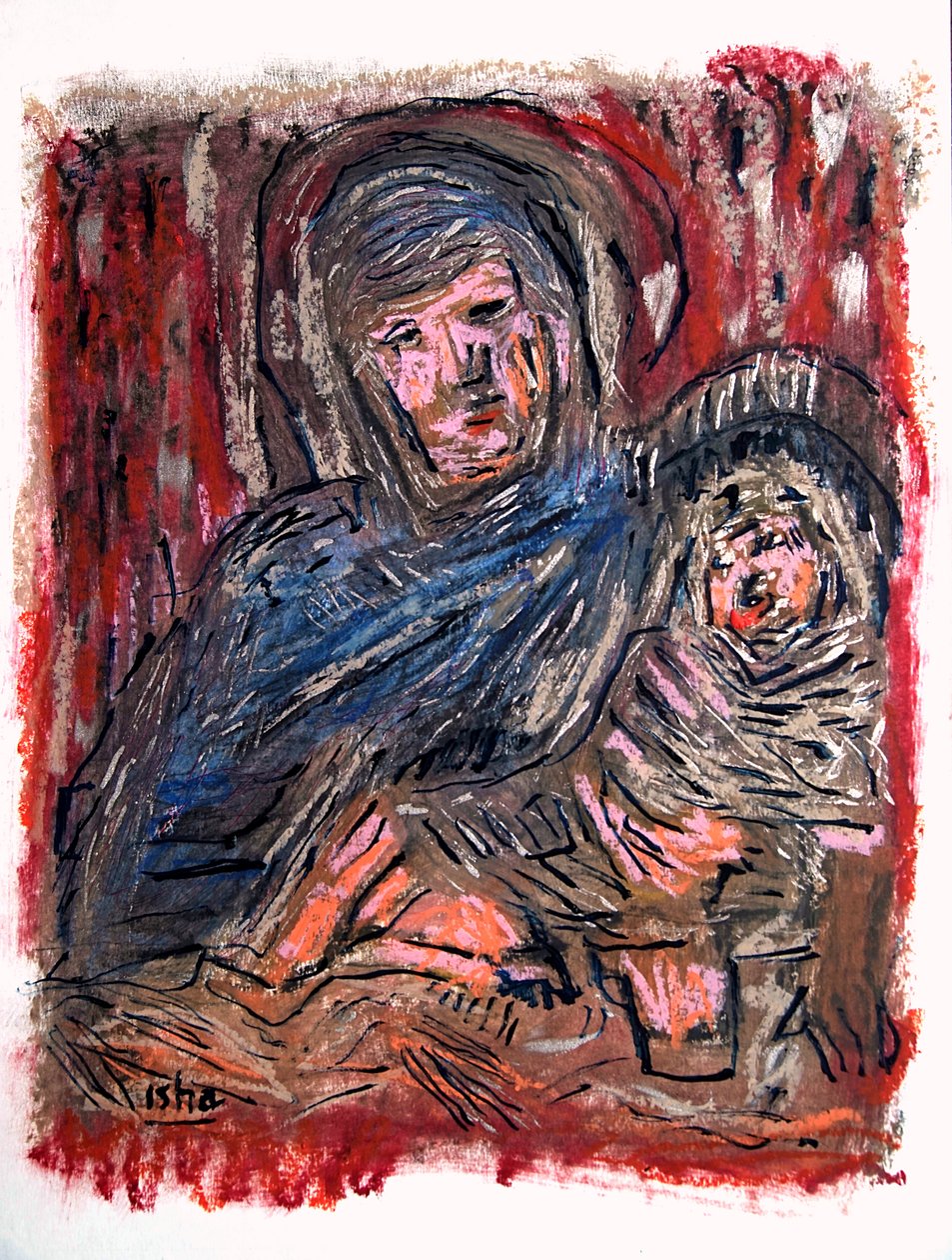 Madonna med barn efter Bellini, 2020 (teckning på papper) av Gerhardt Isringhaus