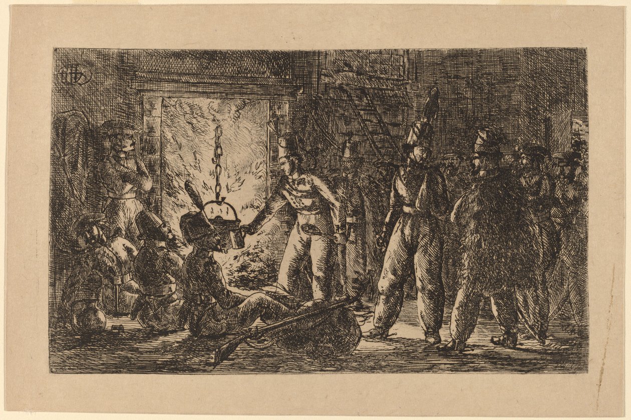 Kosacker framför en öppen spis [recto] av Gerhardus Emaus de Micault