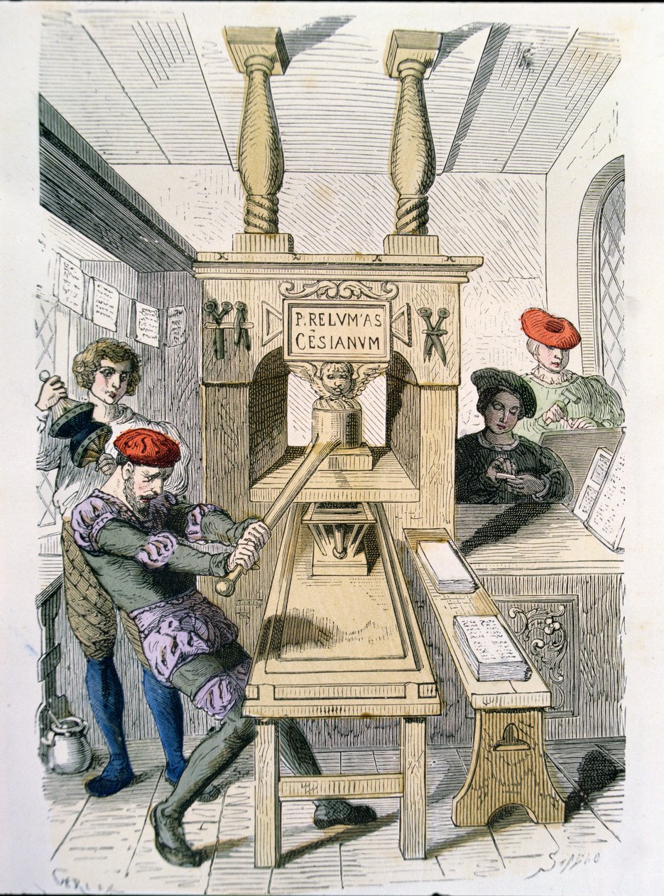 Parisiska tryckare i det femtonde århundradet (färggravyr) av Gerlier