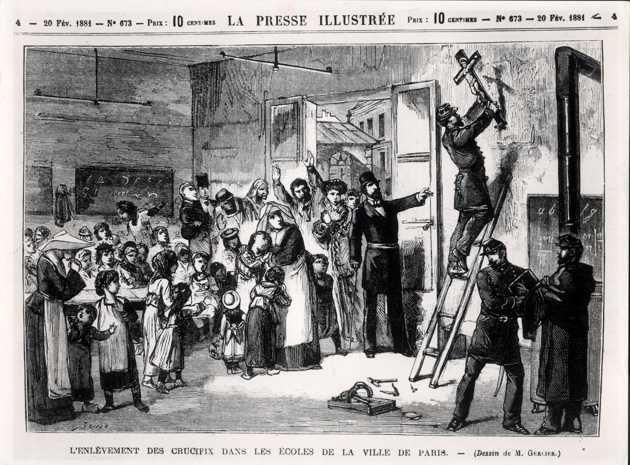 Borttagandet av krucifix från skolor i Paris, från "La Presse Illustree", 20 februari 1881. av Gerlier
