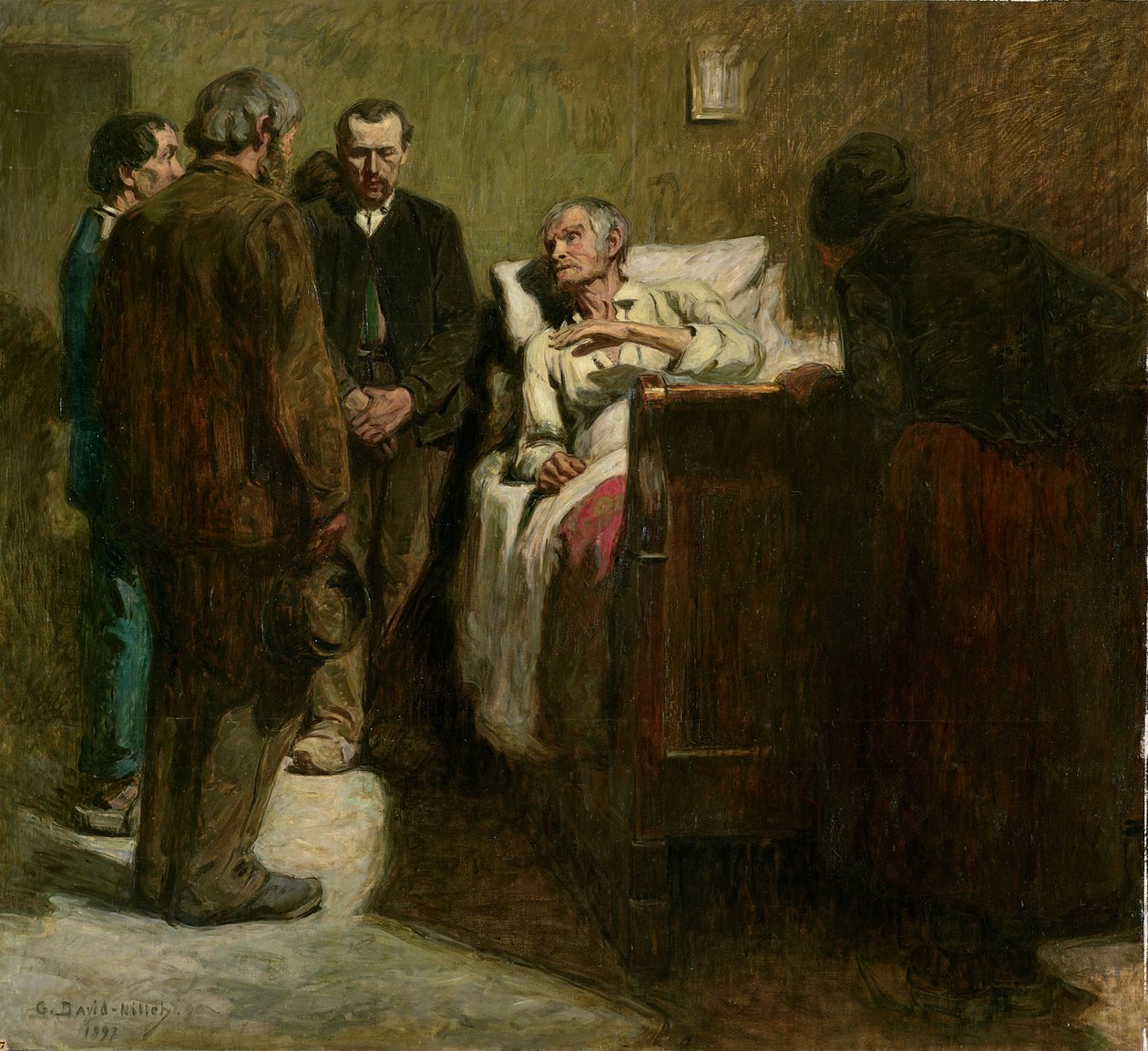 Arbetaren och hans barn, 1897 olja på duk av Germain David Nillet