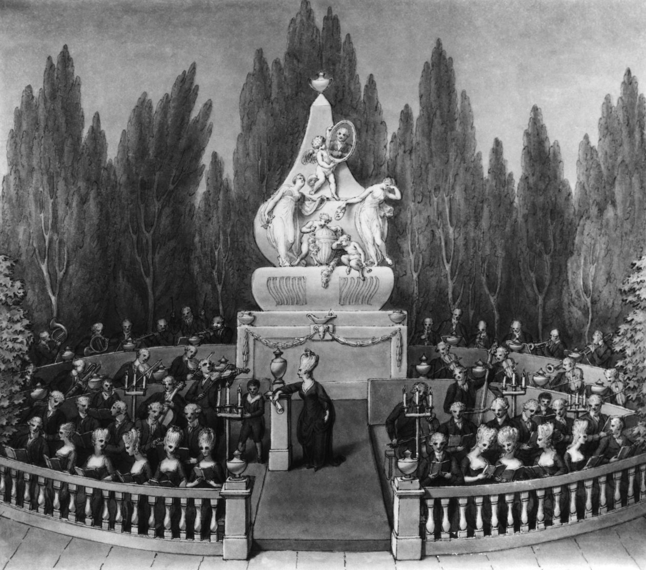 En konsert (penna, bläck och tvätt på papper) av German School