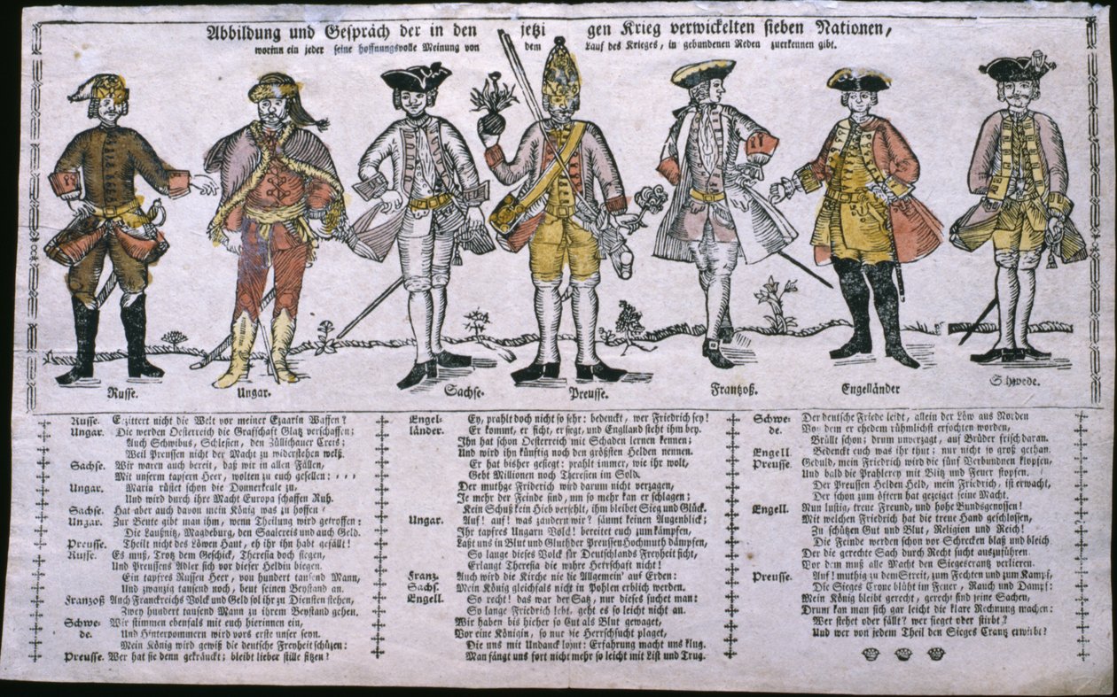Kopia och diskussion om de nationer som för närvarande är i krig, c.1760 av German School