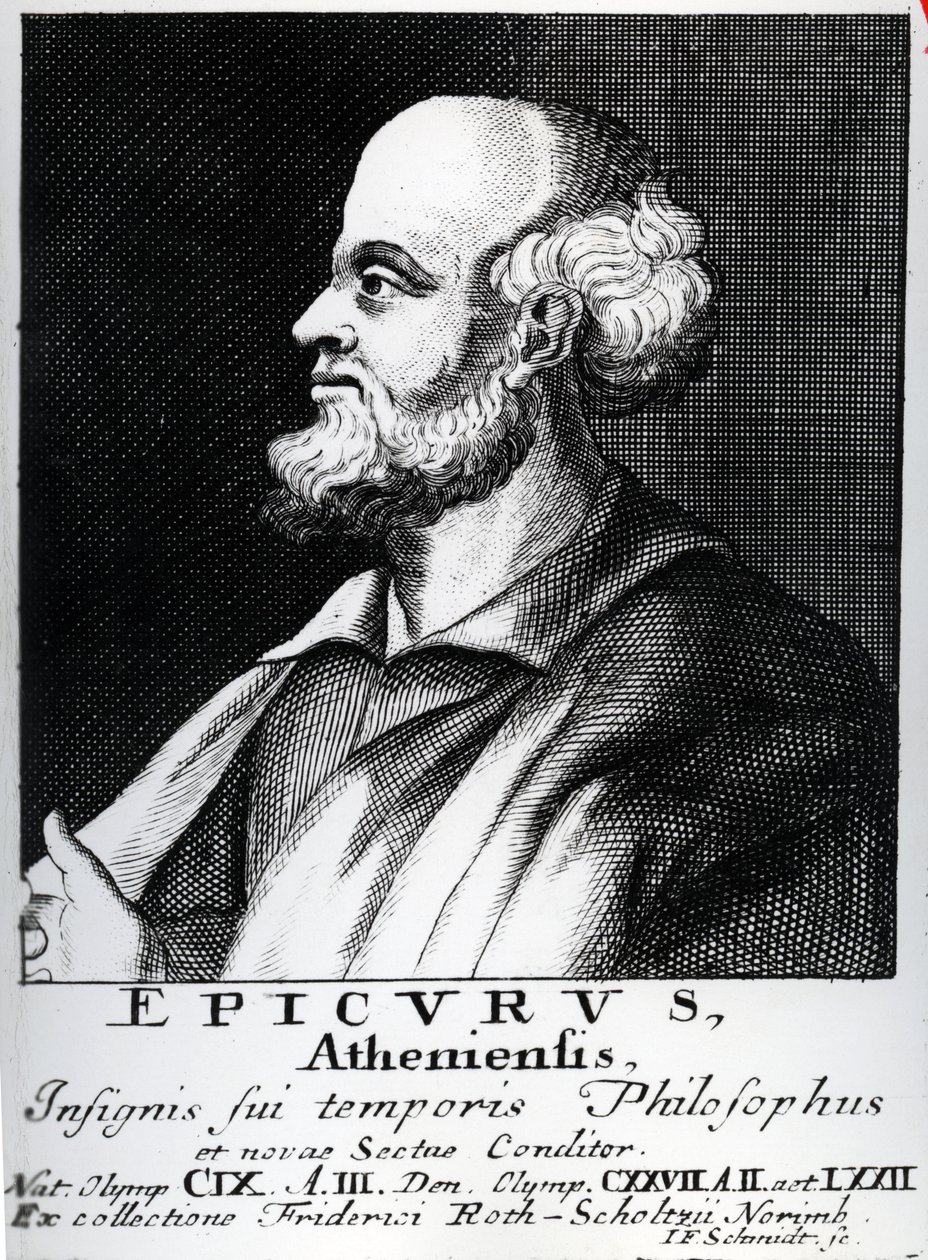 Epicurus, graverad av Johann Fredrich Schmidt av German School