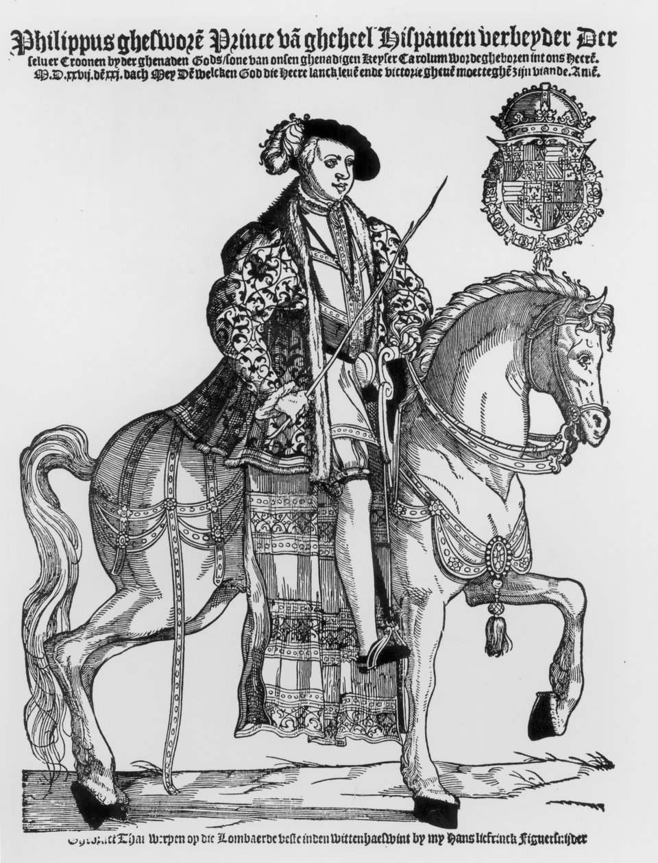 Ridsporträtt av Filip II (1527-98) av Spanien av German School