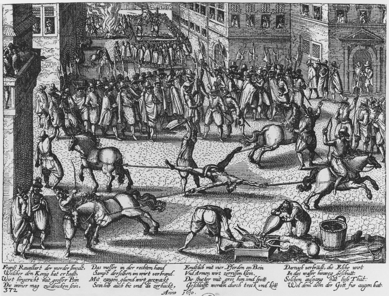 Avrättning av Francois Ravaillac, mördaren av kung Henri IV, 1610 av German School