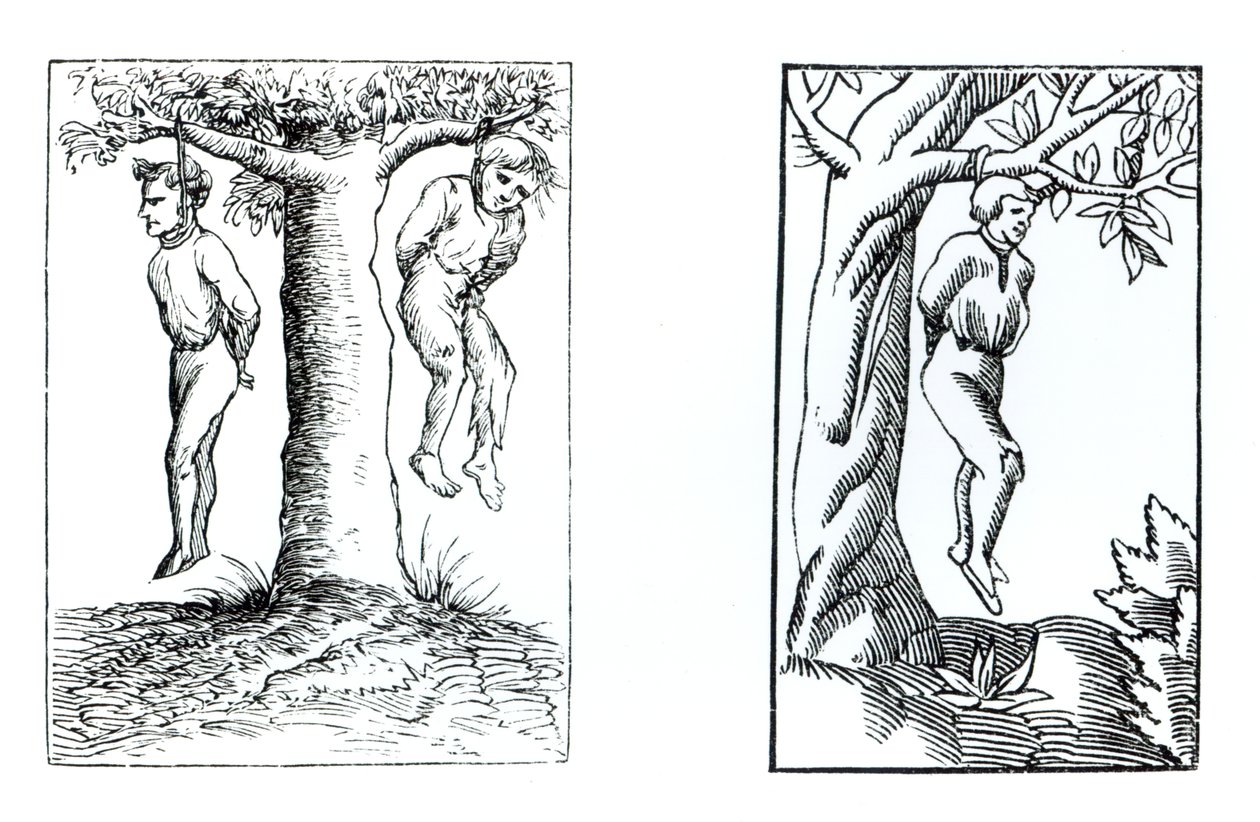 Execution of the Sentences of the Secret Tribunal, efter träsnitt i Cosmographie Universelle of Munster, publicerad 1552 av German School