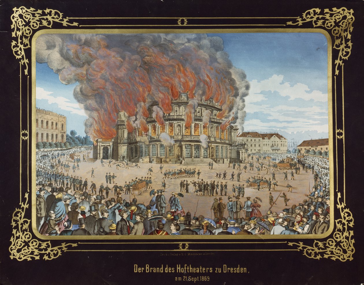 Brand i den kungliga teatern i Dresden den 21 september 1869 av German School