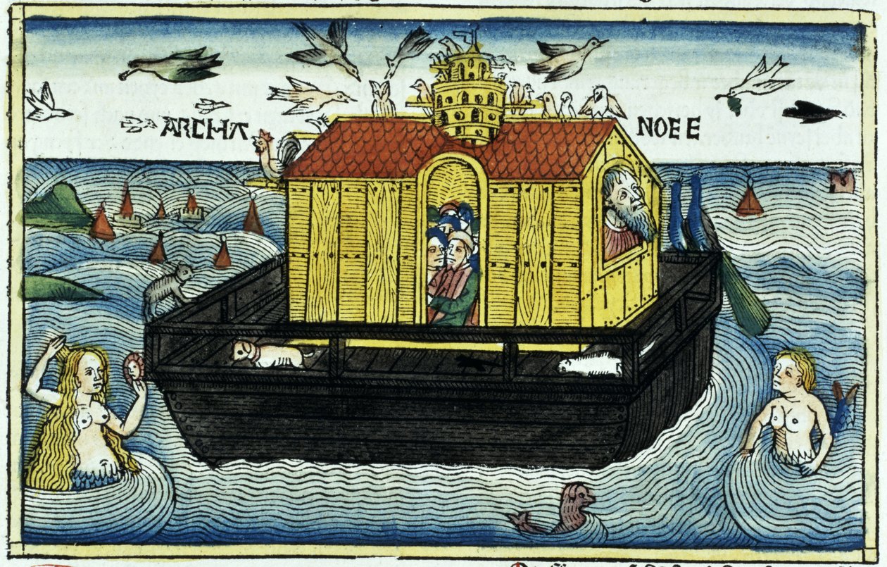 1 Mosebok 6:11-24 Noaks ark, från Nürnbergbibeln (färgat träsnitt) av German School