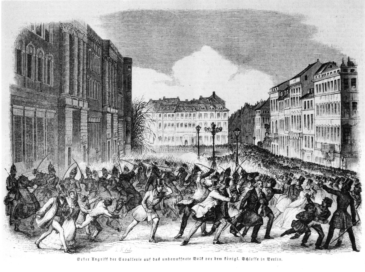 Upproret i Berlin i april 1848, illustration från 