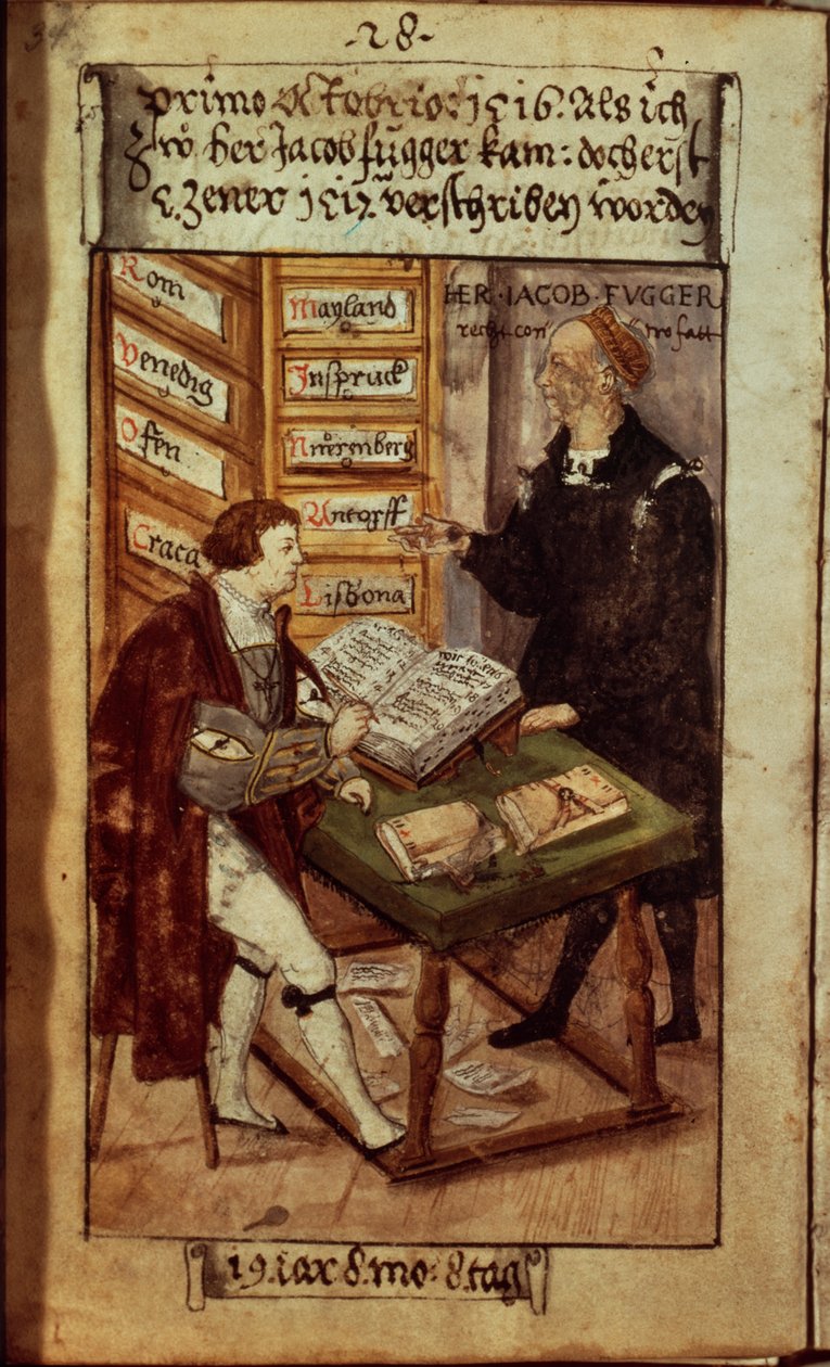 Jakob Fugger på sitt kontor, 1518 av German School
