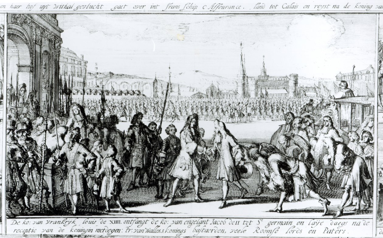 Mfalme Louis XIV (1638-1715) Anapokea James II (1633-1701) huko Saint-Germain en-Laye swed av German School