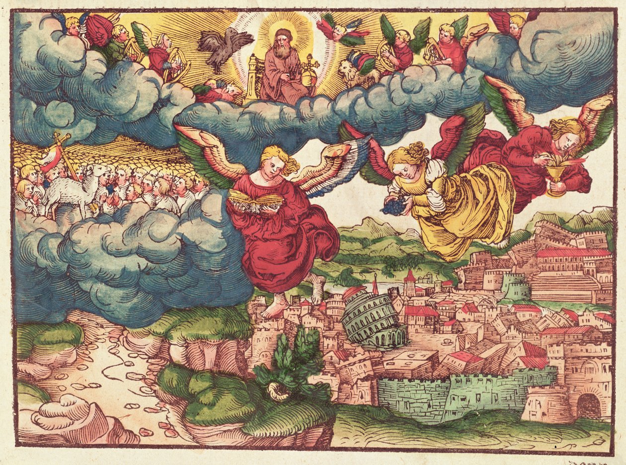 Sista domen, från Lutherbibeln, ca 1530 (färgat träsnitt) av German School