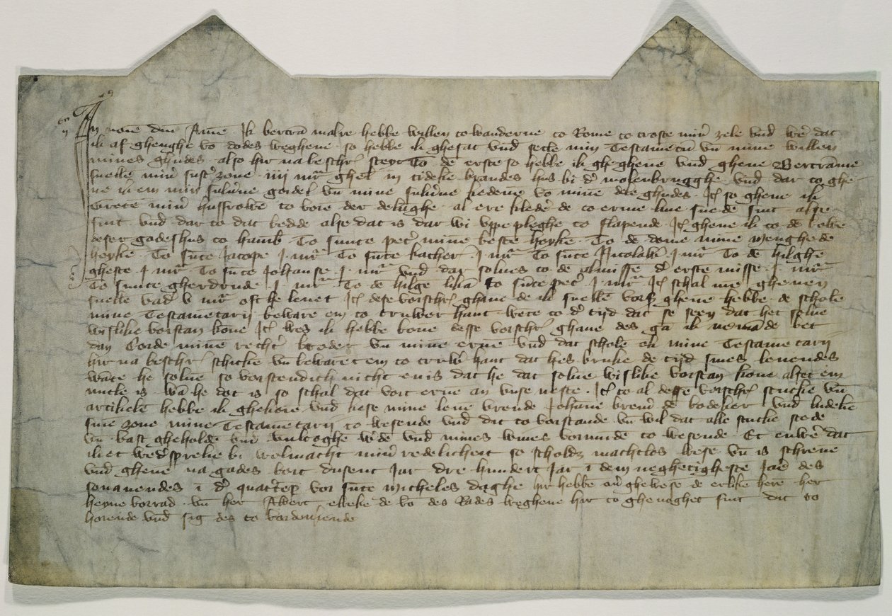 Konstnären Mäster Bertrams (c.1345-c.1415) testamente och testamente 1390 (bläck på pergament) av German School