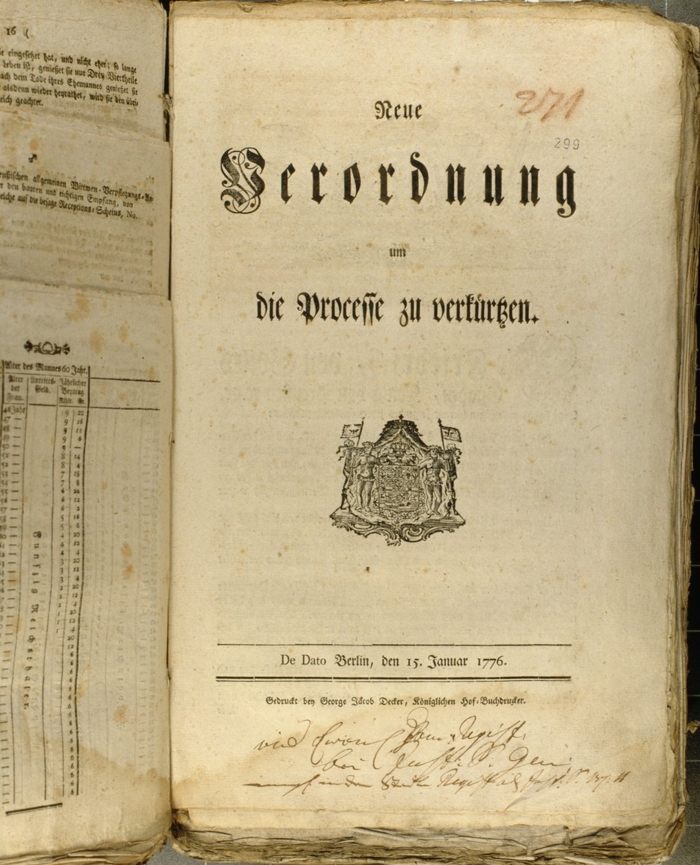 Rättsligt förfarande från 1776 (tryckt) av German School