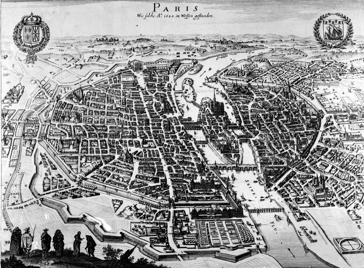 Karta över Paris, 1620 av German School