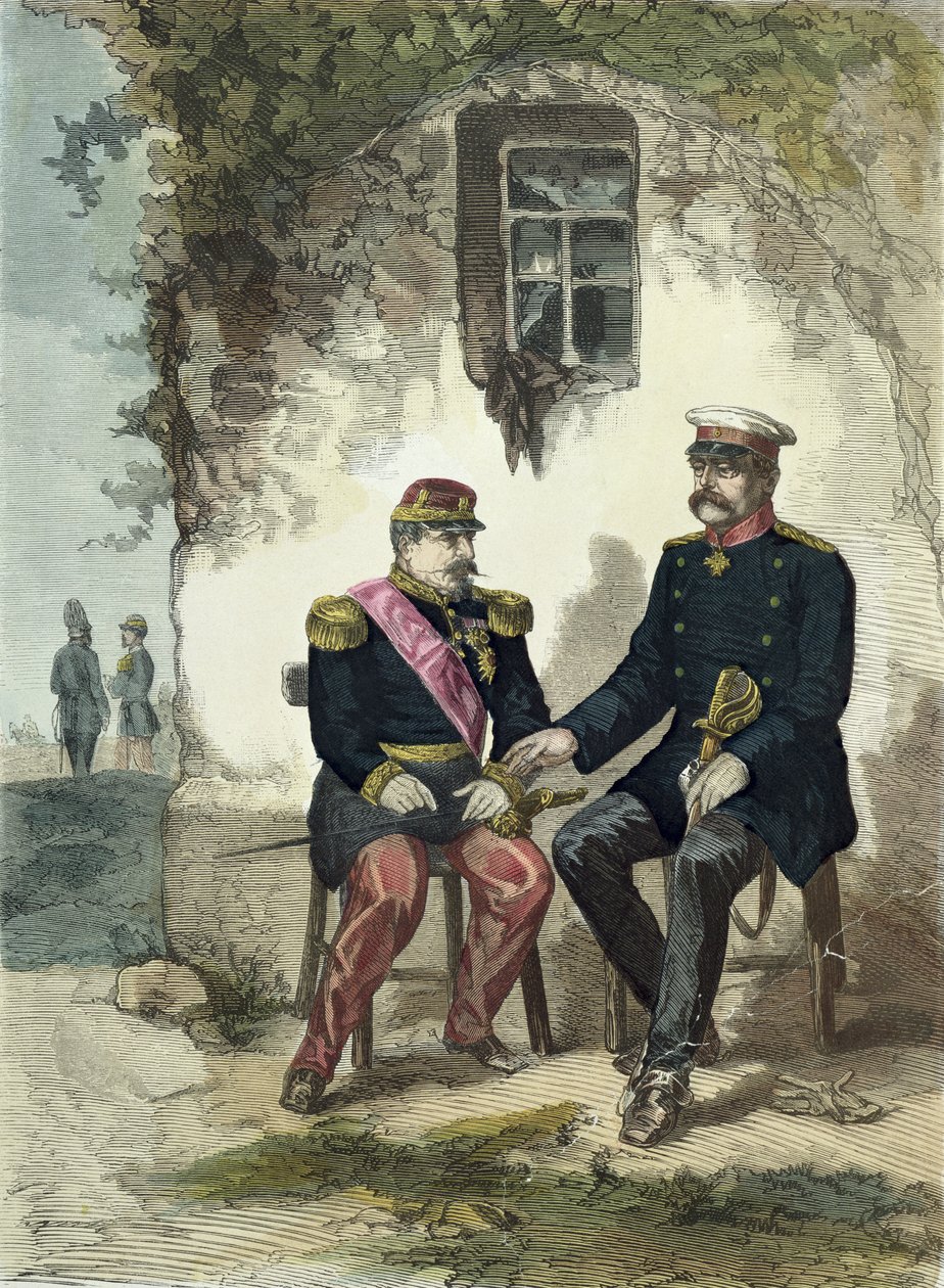 Möte mellan Otto von Bismarck (1815-98) och Napoleon III (1808-73) i Donchery, 2 september 1870 av German School