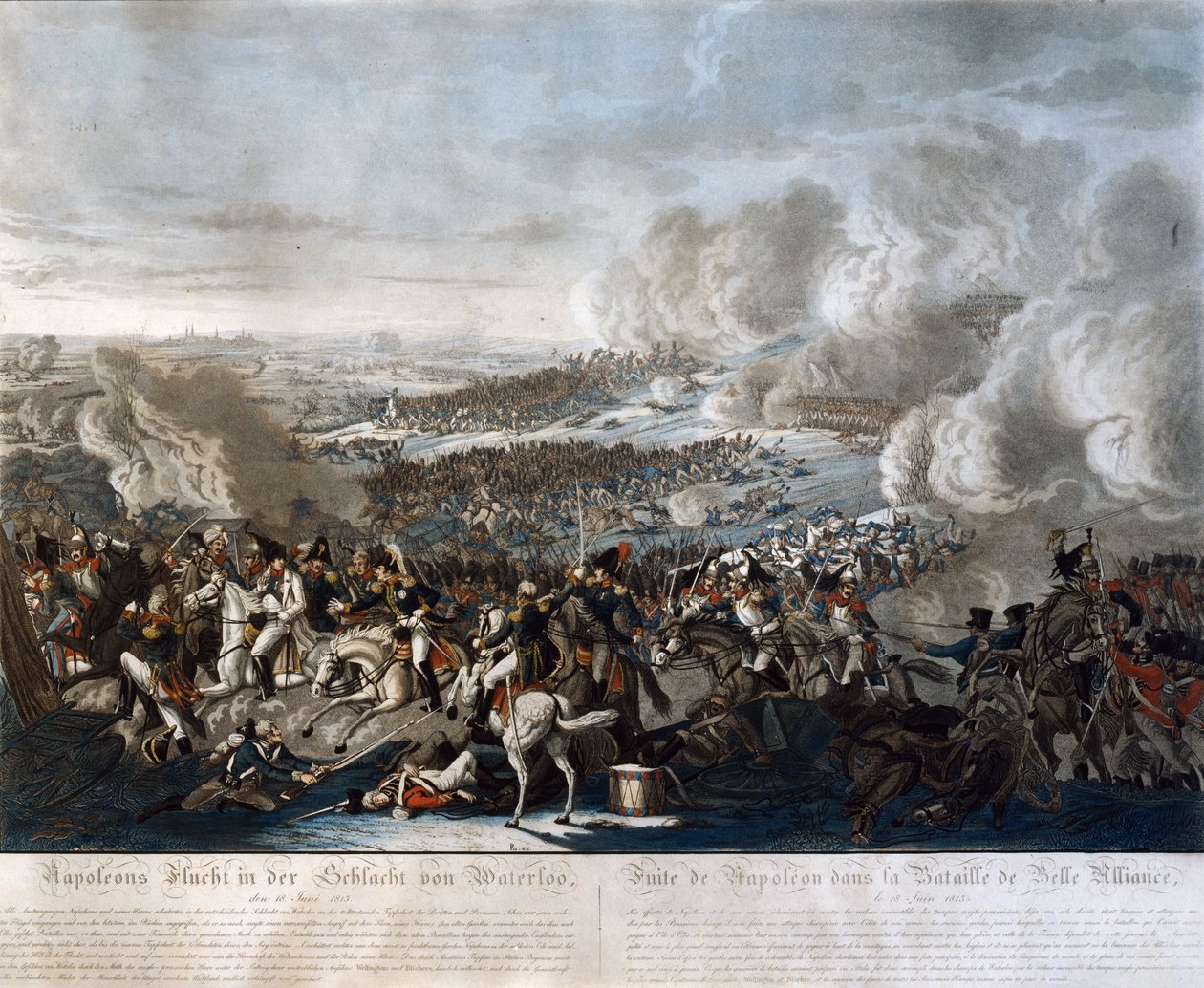 Napoleons flykt från slaget vid Waterloo den 18 juni 1815 av German School
