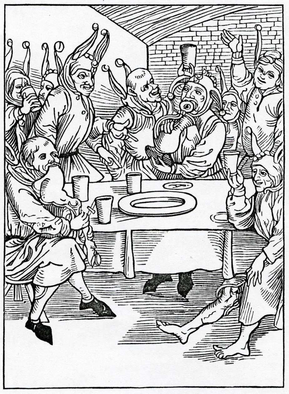 Av glotoner och dronkardes, illustration från Alexander Barclays engelska översättning av 