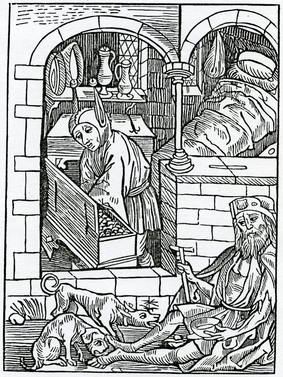 Of ryches unprofytable, illustration från Alexander Barclays engelska översättning av 