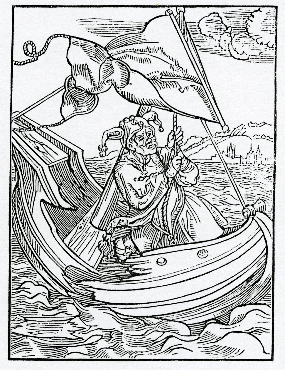 Of the despysynge of mysfortune, illustration från Alexander Barclays engelska översättning av "The Ship of Fools", från en utgåva som publicerades 1874. av German School