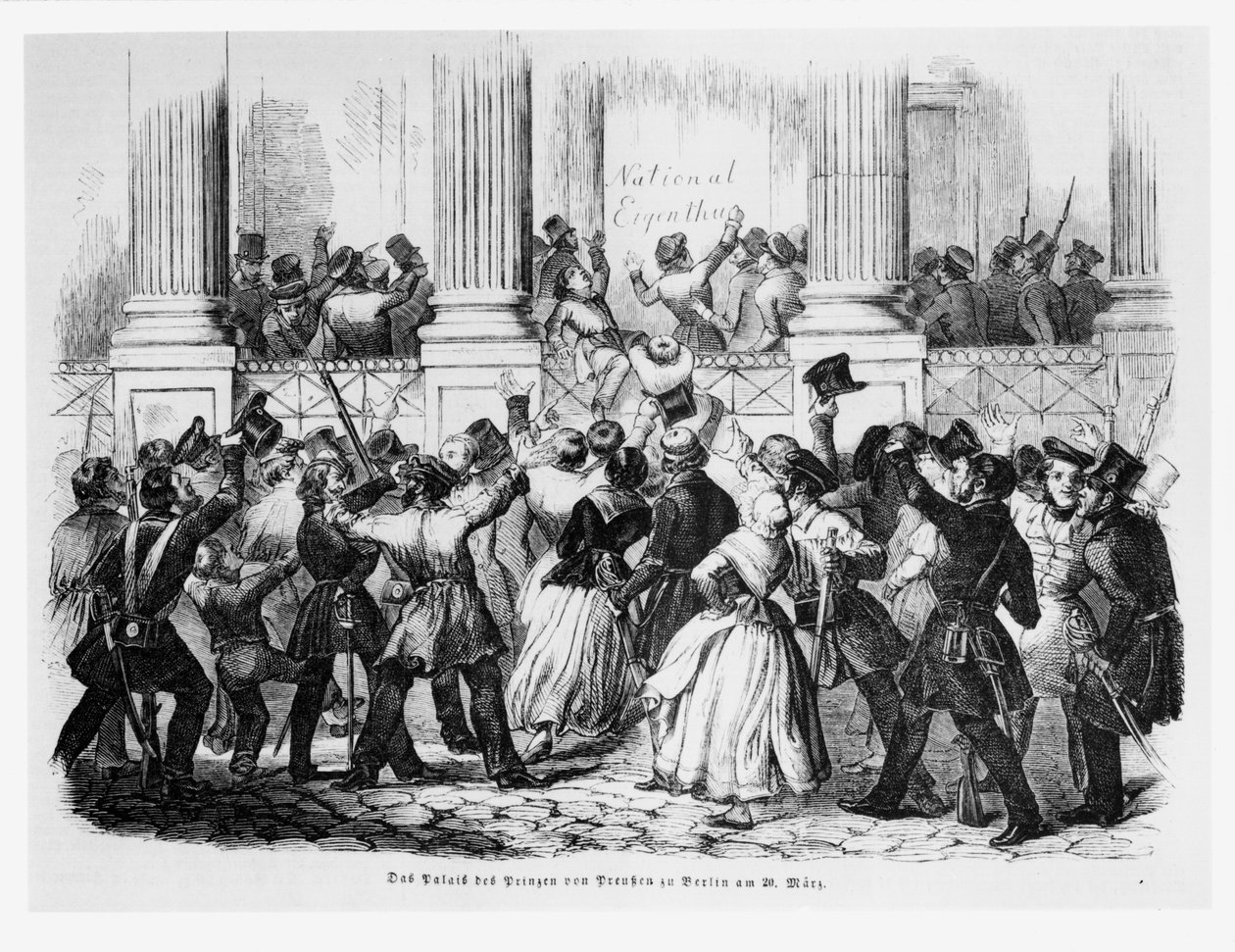 Prinsen av Preussens palats i Berlin den 20 mars 1848, illustration från "Illustrierte Zeitung". av German School
