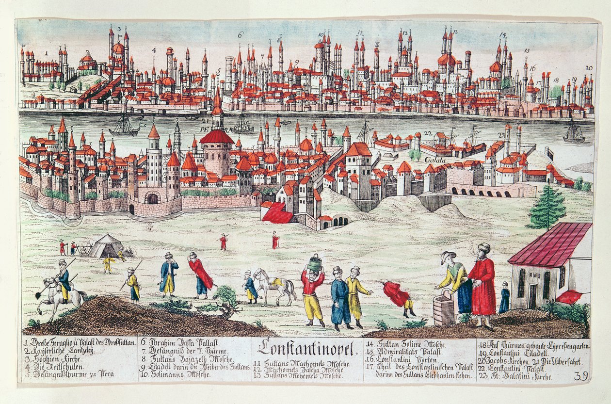 Panoramautsikt över Konstantinopel av German School
