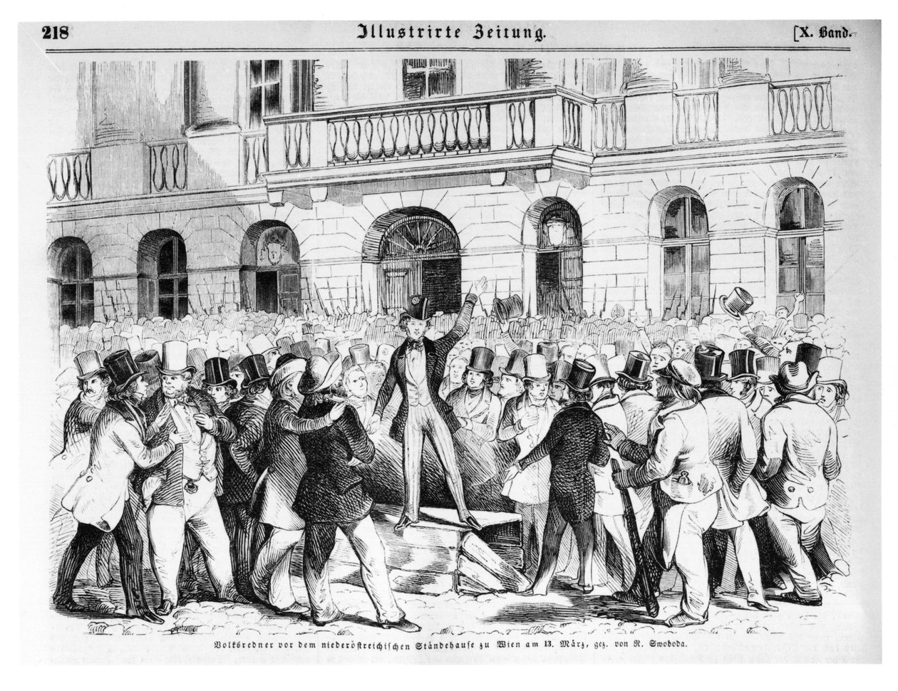 Revolt i Wien den 30 mars 1848, illustration från 