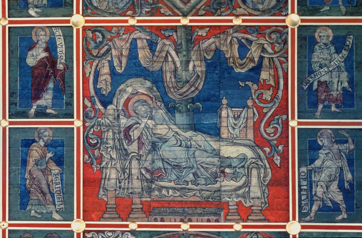 Sleeping Jesse, detalj från Jesses träd målat tak, ca 1240-50 (tempera på panel) (se även 112353 och 114784) av German School