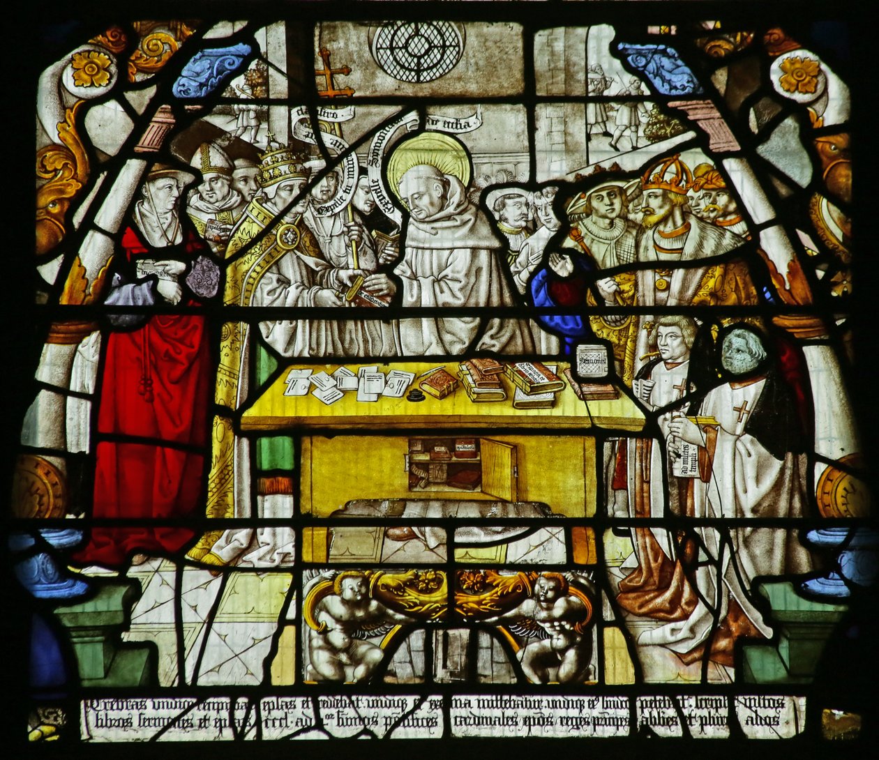 St Bernard distribuerar sina skrifter till biskopar, en påve och andra, ca 1500 av German School