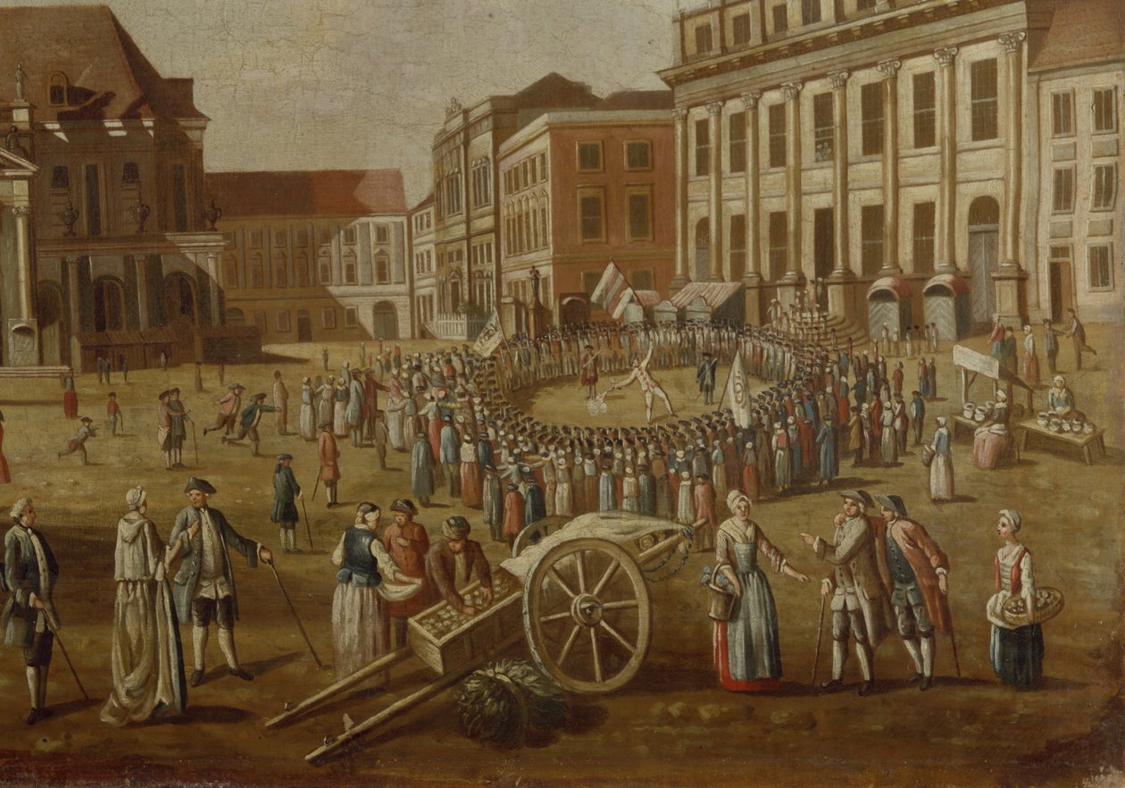 Gatuartister på Alter Markt, 1771 (detalj från 330438) av German School