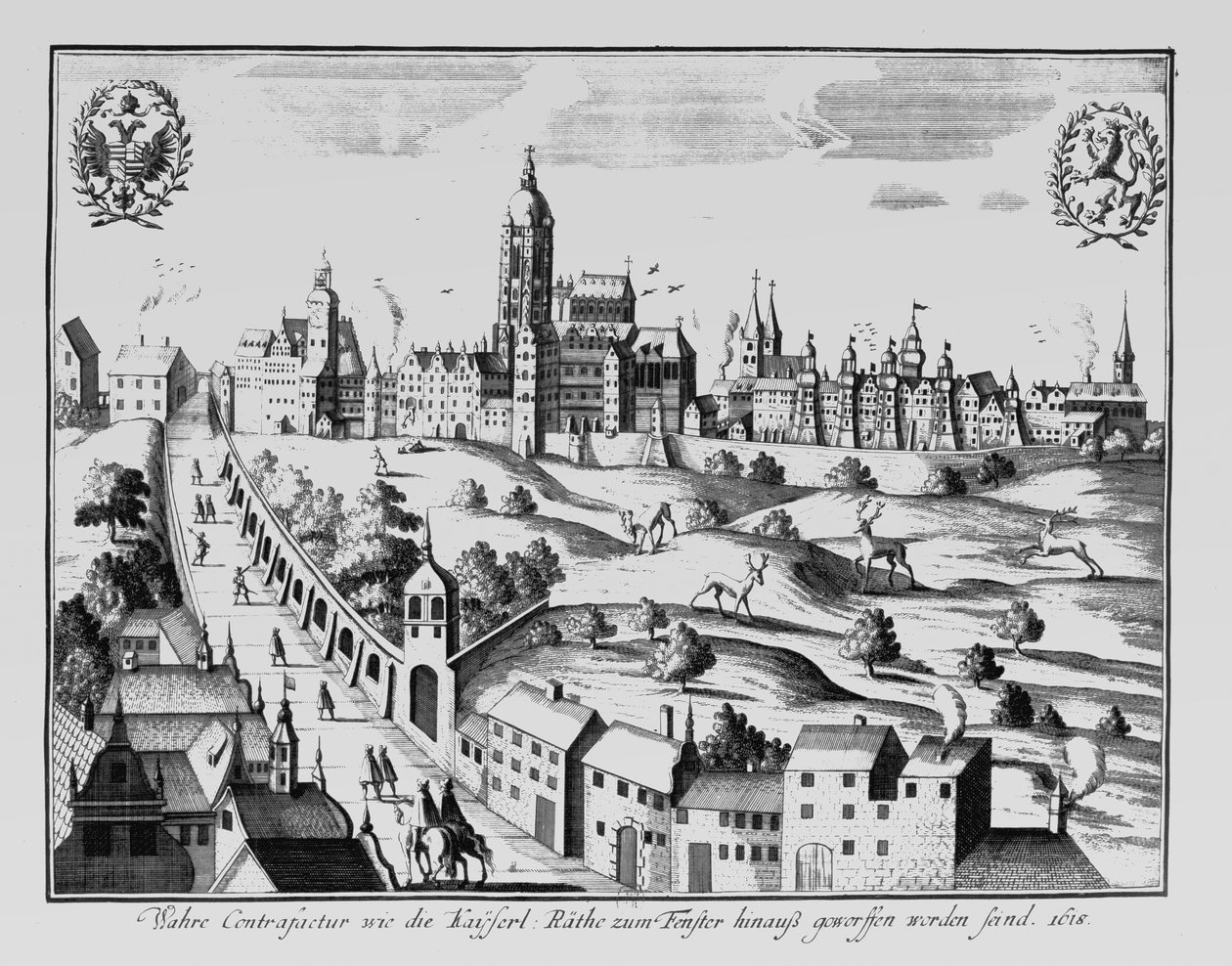 Le Defenestration of Prague, 3rd August 1618 swed av German School