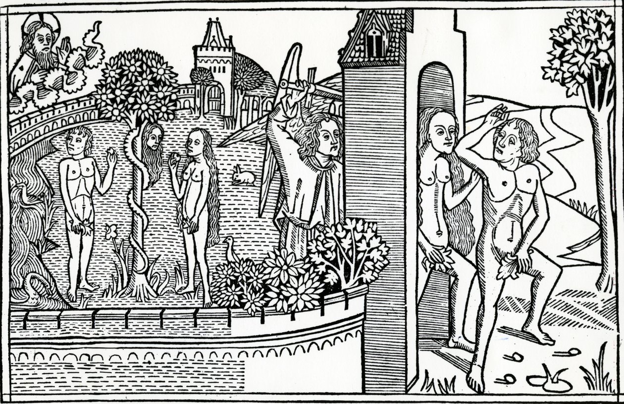 The Fall of Man, illustration från Quentell Bible, publicerad 1478 av German School