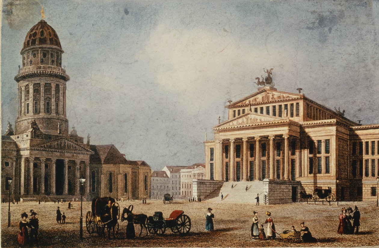 Kungliga teatern och nya kyrkan, 1833 (handfärgad gravyr) av German School