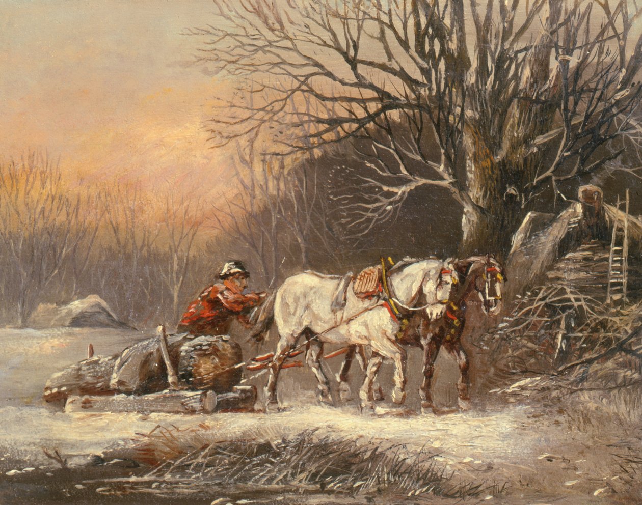 Timbersläde på vintern, 1800-talet av German School